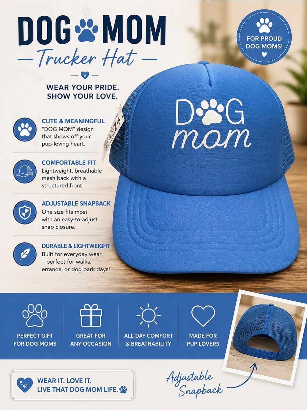 Dog Mom Trucker Hat - Blue